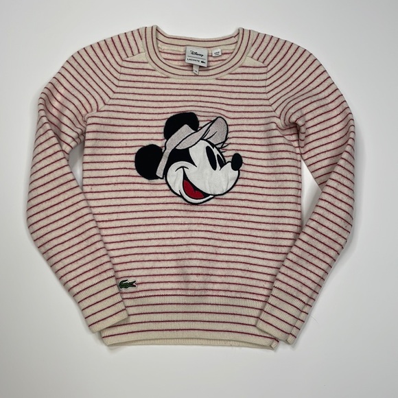 Lacoste x Disney Minnie Mouse Wool Red and White Striped Crew Neck Sweater 32/XS - Picture 1 of 12